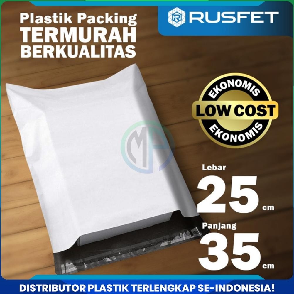

Amplop Plastik Polymailer Putih 25cm x 35cm Low Cost Plastic Packing Polos Online shop Rusfet Murah AST
