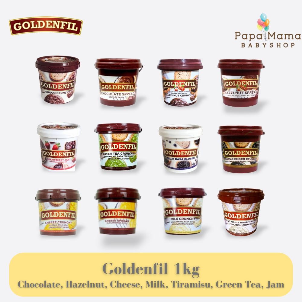 

Goldenfil 1kg - Selai Chocolate/Cheese/Tiramisu/Green Tea/Milk/Hazelnut/Strawberry/Blueberry Spread Crunch Choco Goldenfill