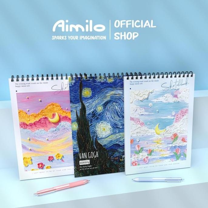 

Aimilo Sketch Book Aesthetic Buku Gambar A4 Vertikal Jilid Spiral 45 Lembar/90 Halaman Paper Stationery Buku Catatan Harian Co