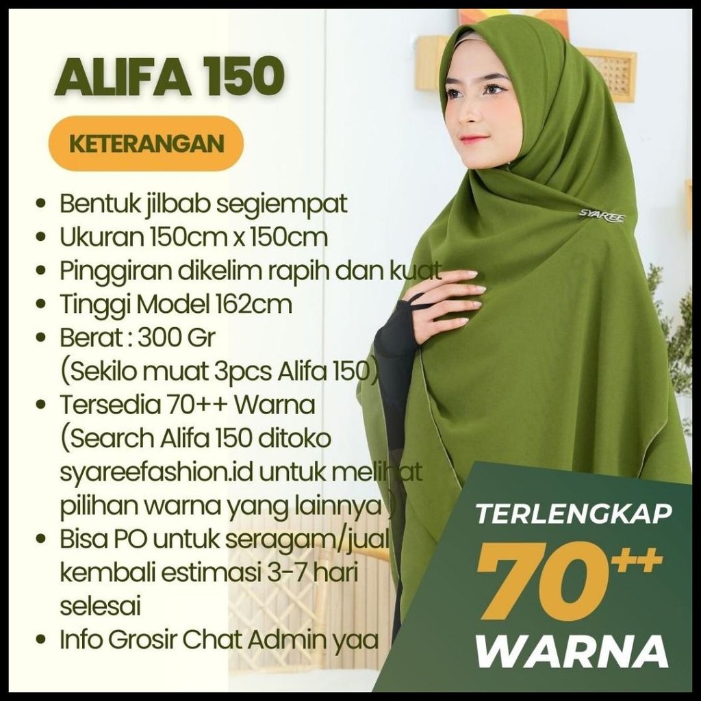 ALIFA | JILBAB KERUDUNG SEGI EMPAT SYARI JUMBO WOLFIS PREMIUM SYAREE FASHION 120X120 130X130 150X150