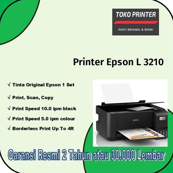 Printer Epson Ecotank L3210 L 3210 A4 Print Scan Copy - Tinta Original New Stok