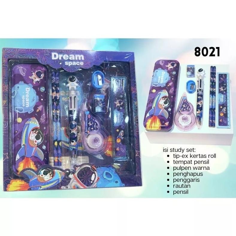 

8021 Set alat tulis souvenir ultah isi 8 pcs ada type-x & pen cetek