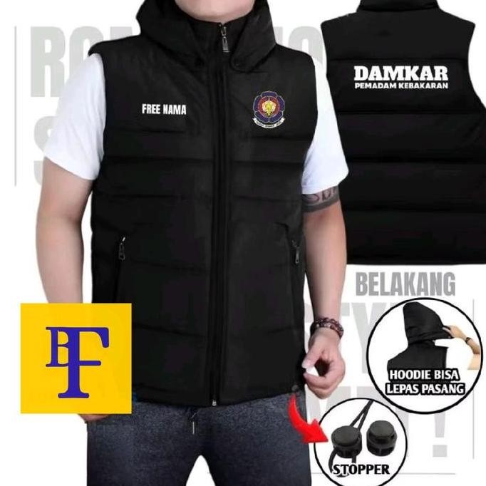 Promo Jaket Rompi Pemadam Kebakaran Custom Design Free Nama Parasut - Pria, Singlet Ready