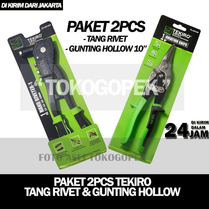 Paket 2Pcs Tang Rivet Tekiro Gt-Hr1823 & Gunting Baja Ringan 10" Inch Original Dan Terpercaya