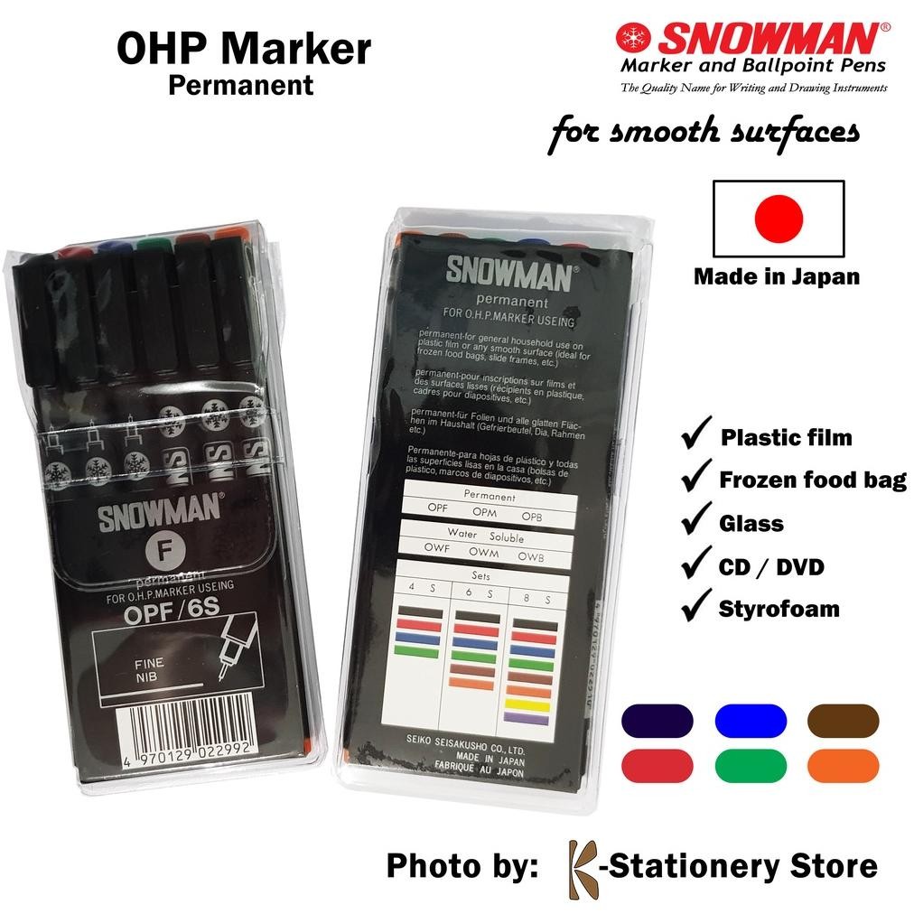 

Snowman Spidol OHP Permanent Set 6 Colours FINE or MEDIUM size untuk Plastik, Kaca, Projector