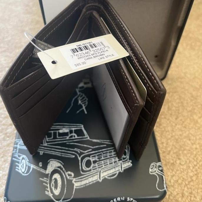 Murah Nwt Dompet Pria Fossil Brooks Rfid Dark Brown With Tin Box