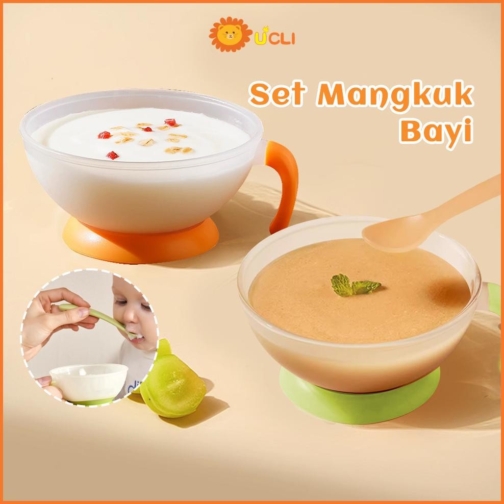 Ucli  Alat makan bayi Mangkok sendok tutup bayi set Tempat Makan Bayi Silicon Alat Mpasi Bayi Set AS