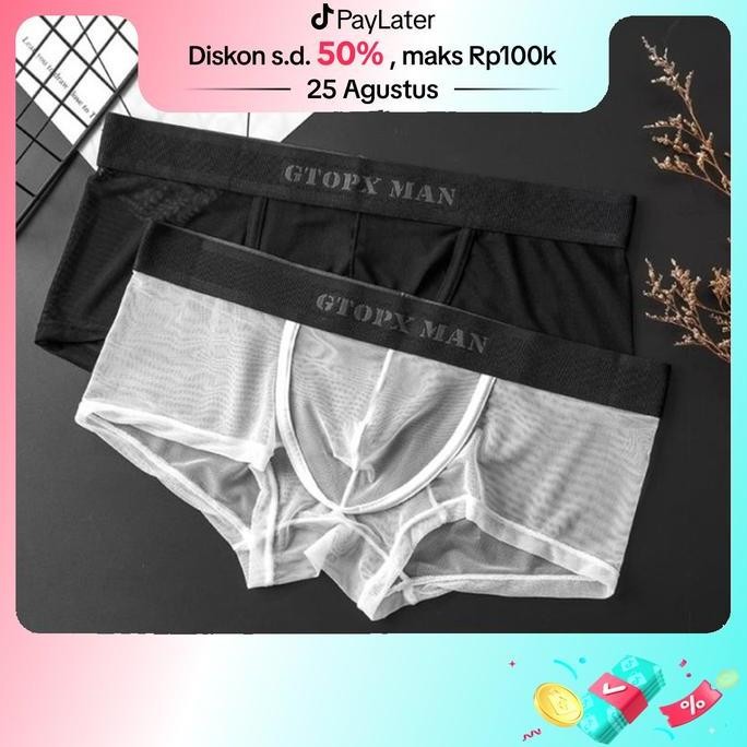 GTOPX Boxer pria transparan jaring Karet boxer berlubang
