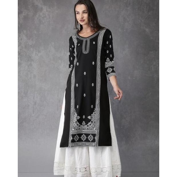 [Bestseller] Laqueens Anouk Kurta India Kurti Hitam Black Midi Dress Atasan Wanita Remaja Tunik