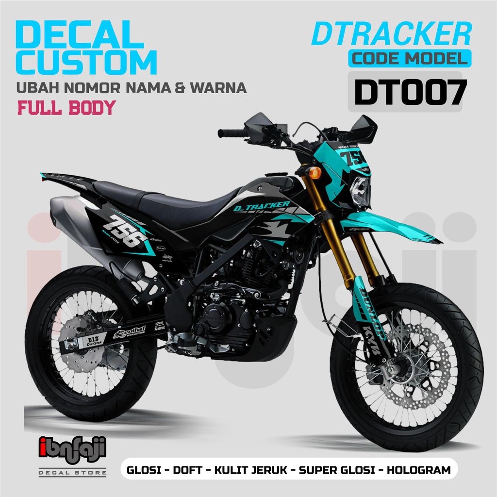decal d'tracker 150 full body hitam biru custom warna nama desain sponsor nomor dt007