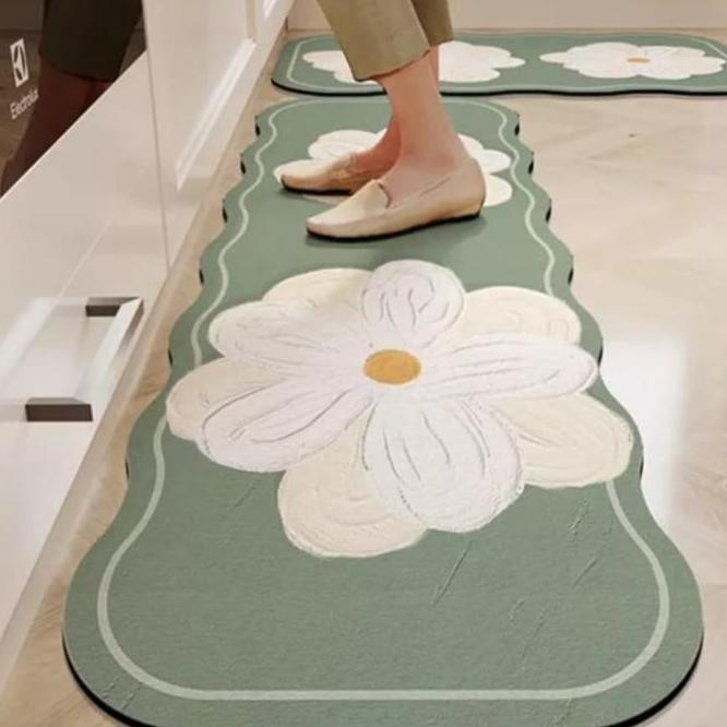 KESET DAPUR MOTIF BUNGA SET KITCHEN MAT PANJANG ANTI SLIP PENYERAP AIR