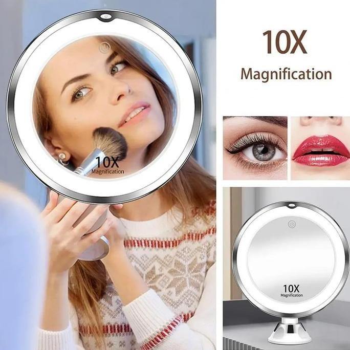 TERBARU - Kaca Cermin Dandan Makeup Rias Zoom 10x Pembesar + Lampu LED