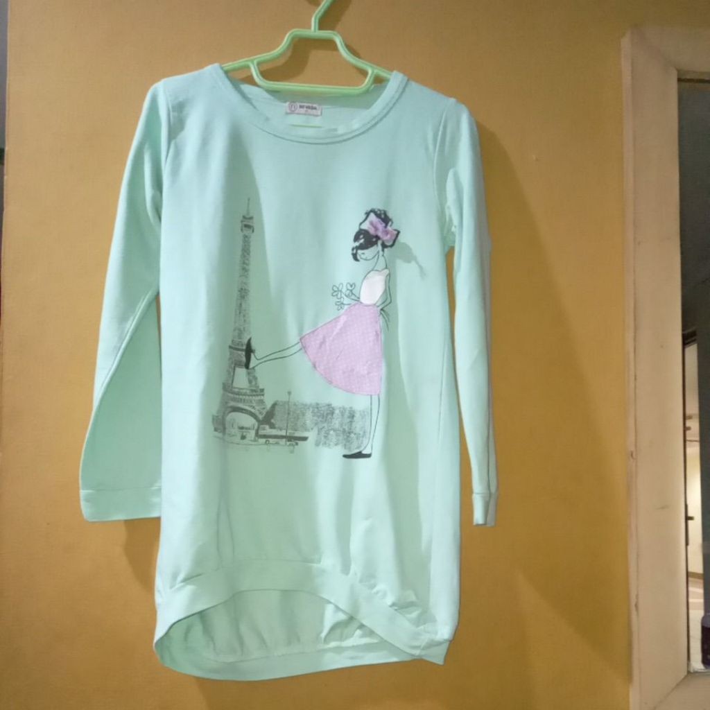 MM PAKAIAN WANITA BAJU KAOS ATASAN BLOUSE HIJAU MINT LENGAN PANJANG