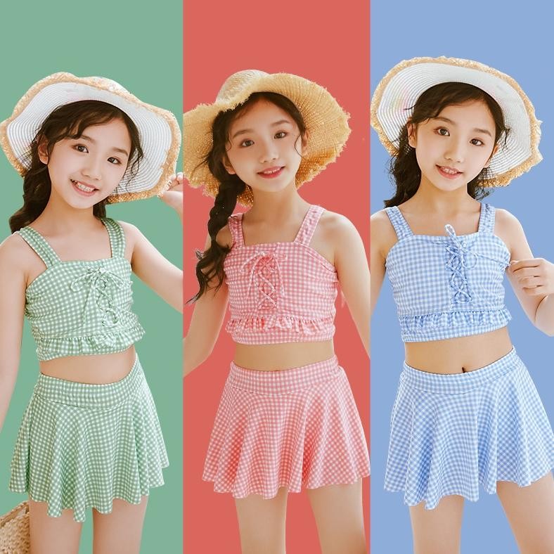 Promo Baju Renang Anak Perempuan Baju Renang Cewek Motif Kotak-Kotak Usia 3-12 Tahun