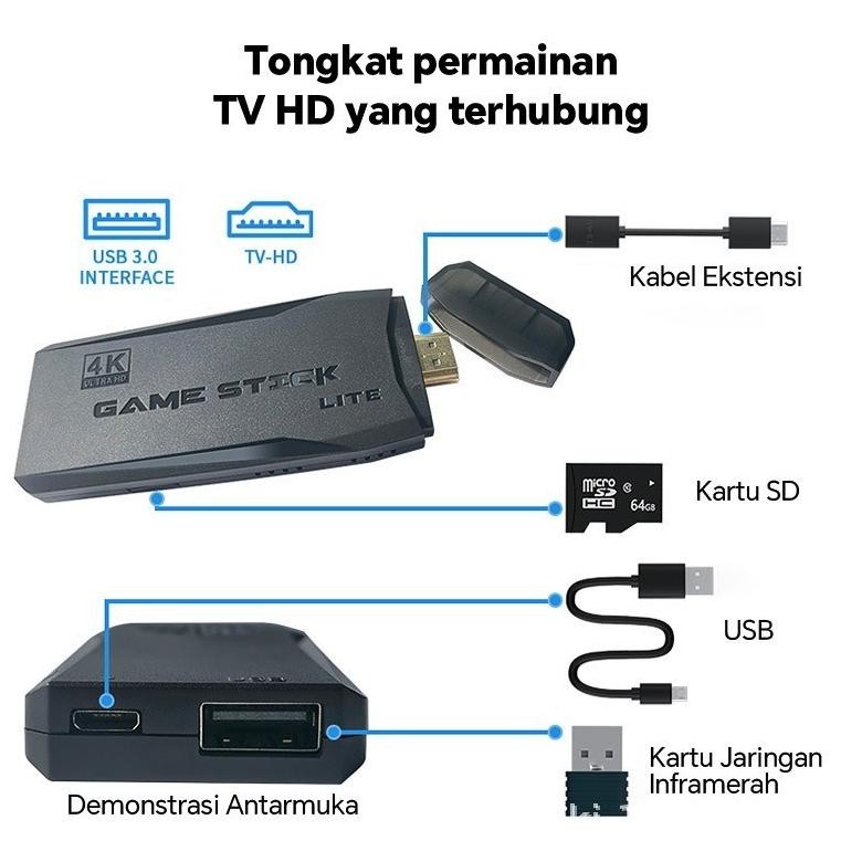 Game Stick 4K Game Stick Konsol Game Nirkabel M8 Game Retro Dengan Kabel Ekstensi USB HDMI TV Game C