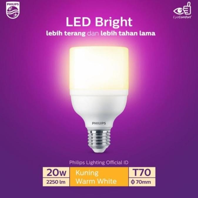 Tersedia Lampu LED Philips Bright 20 Watt Kuning 3000K Fitting E27