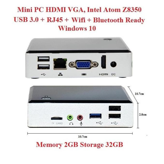 Mini PC HDMI VGA Intel Atom 2GB 2/32GB Win10 Wintel NUC MiniPC z8350