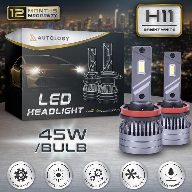 Tersedia Autology LED H11 45W/Bohlam Lampu Utama Mobil Bohlam Headlamp Foglamp