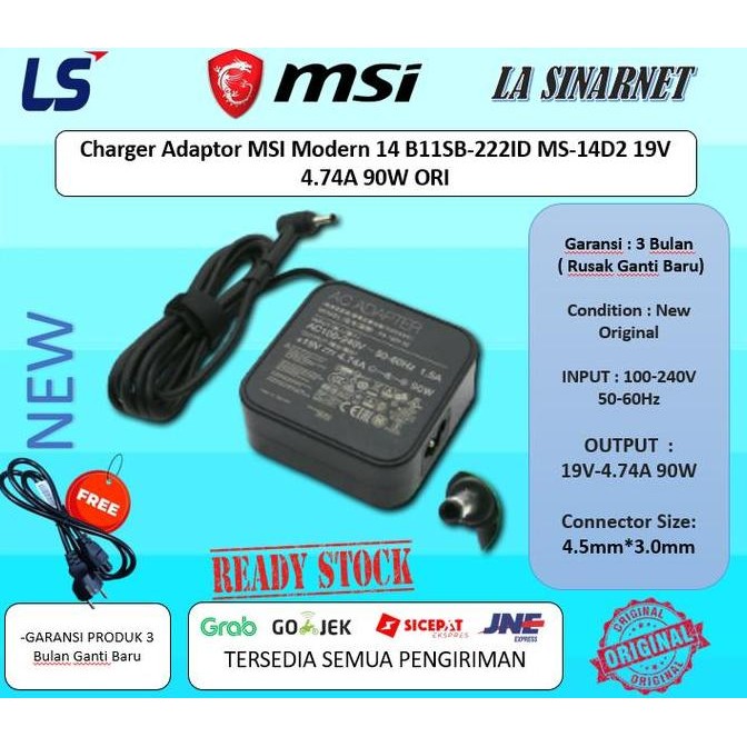 Charger Adaptor MSI Modern 14 B11SB-222ID MS-14D2 19V 4.74A 90W NEW