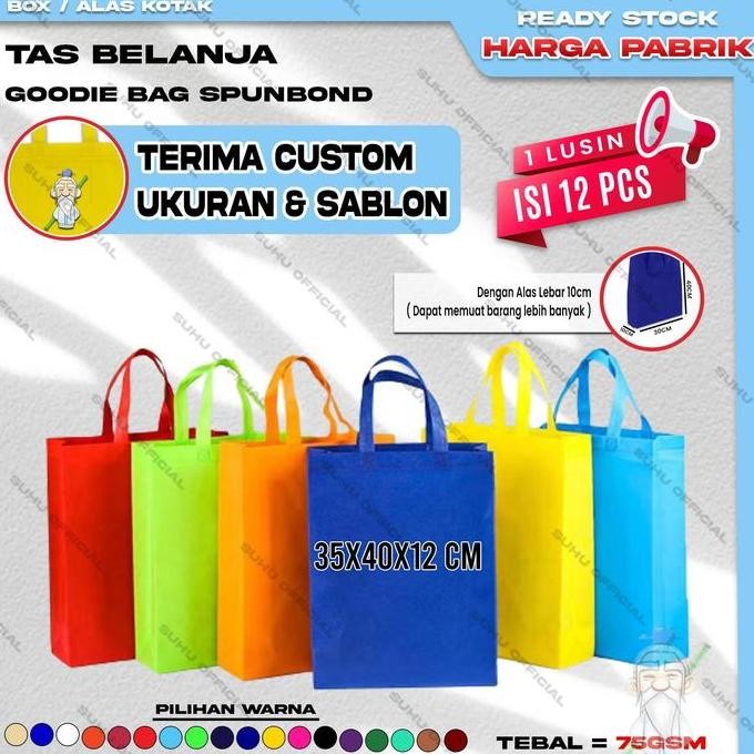 

ready stock Goodie Bag Tas Belanja Spunbond HBPA Kotak Box Ukuran 35x40x12 Kantong Kain Souvenir 1 Lusin Isi 12Pcs
