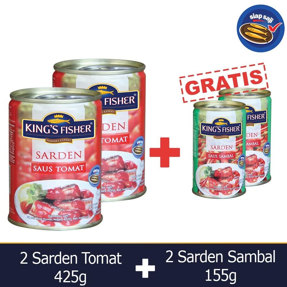 

ready King's Fisher Paket A 4 pcs Sarden saus sambal Tomat 425g 155g Makanan Kaleng murah
