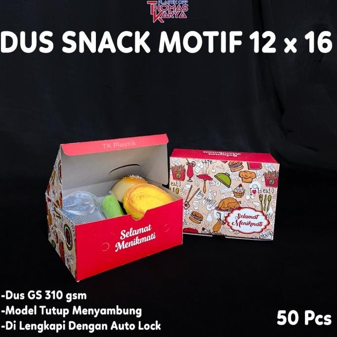 

ready stock Dus Snack 12x16 GS MOTIF 310gsm / Box Kue Roti Risoles Gorengan Motif Food