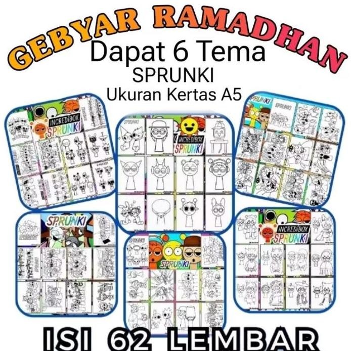 

ready GEBYAR RAMADHAN Dapat 6 Tema isi 62 Lembar Tema SPRUNKI Ukuran Kertas A5 / Kertas Gambar Mewarnai Anak / Kertas Mewarnai Anak PAUD TK SD