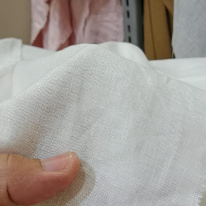 Bahan Kain Linen Katun Tipis Warna Putih Harga 0,5m murah
