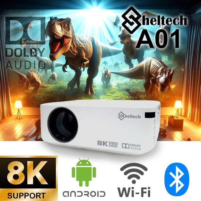 Sheltech A01 Proyektor Android Dolby Audio 8k Bagus Murah Wifi Bluetooth Lcd Led proyektor mini proj