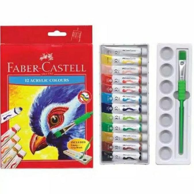 

ready Faber Castell Acrylic Colour Tube set 12 / Cat Akrilik 12 warna Free Kuas dan Pallet