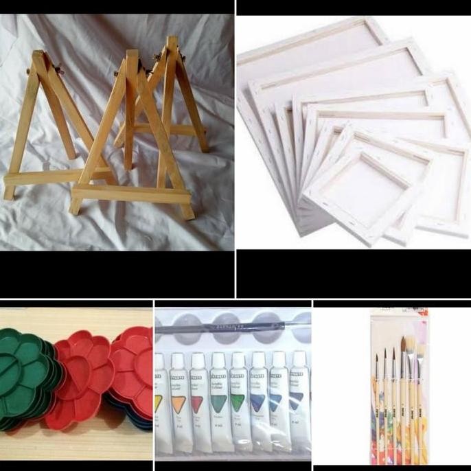 

ready Paket Promo Alat Lukis + Kanvas 20x30 + mini easel