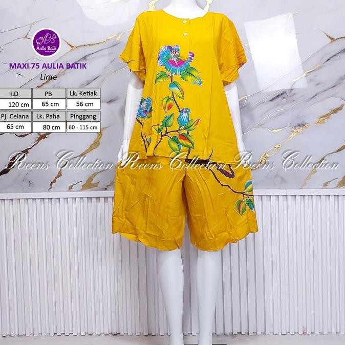 ready stock Batik Aulia Setelan Maxi 75 LD 120 cm Piyama Kulot di Bawah Lutut Tangan Pendek Rayon Pr