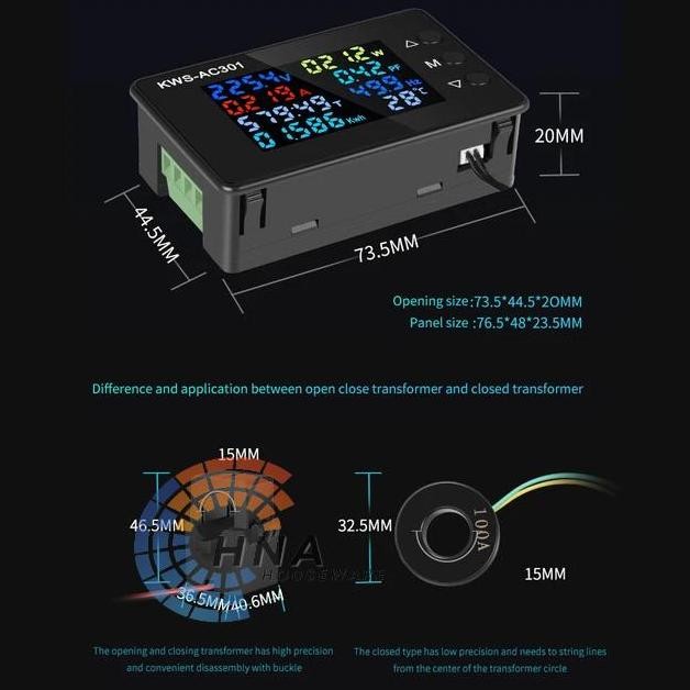 KWS 301 AC Watt Meter Digital 8in1 kwh KWS AC-301 100A Volt Ampere