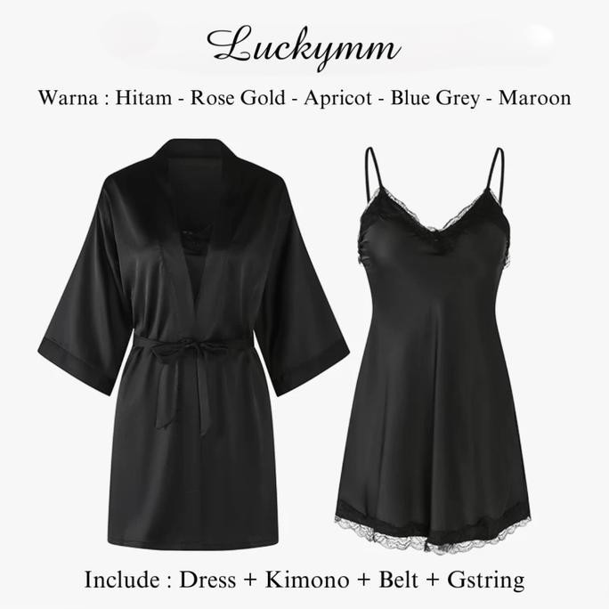 ready stock Olivia - Baju Tidur Wanita Dewasa / Sleepwear Kimono Satin 2in1 / Baju Tidur Kimono Sati
