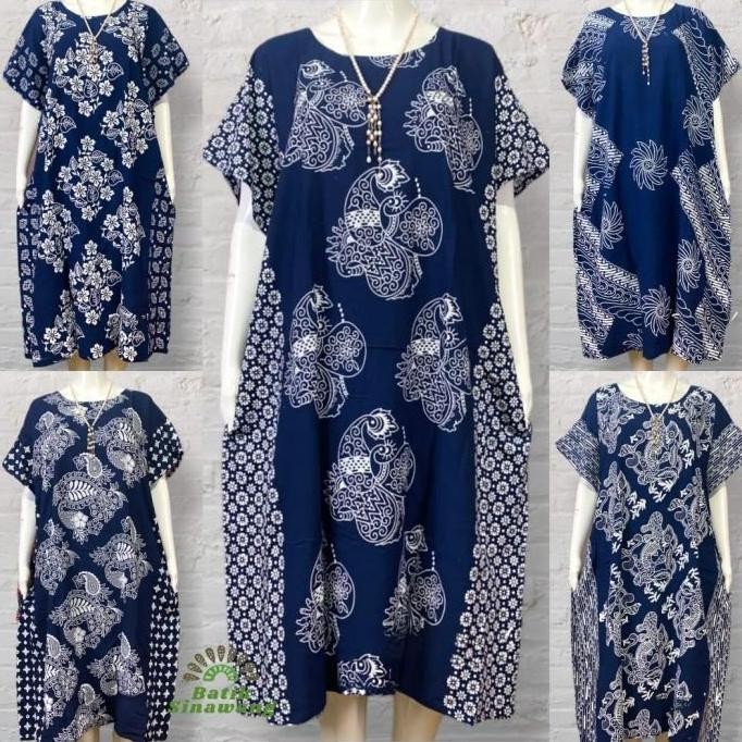 ready stock [Batik Sinawang] Daster Batik Kelelawar Jumbo "CEMPAKA NAVY" Bahan Rayon Super Premium C
