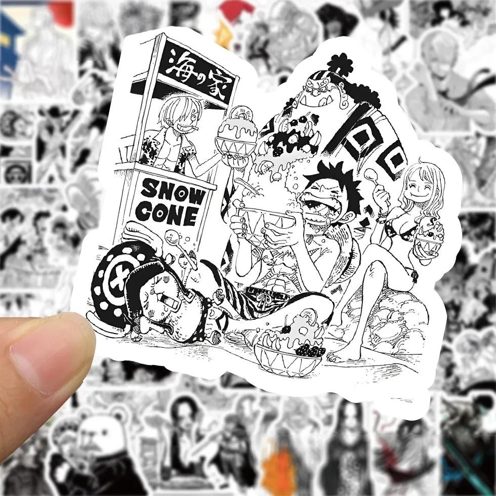 

10/30/50/100pcs Black White ONE PIECE Cartoon Stickers Anime DIY Laptop Motorcycle Skateboard Phone Case Cool Kids Decals Toy