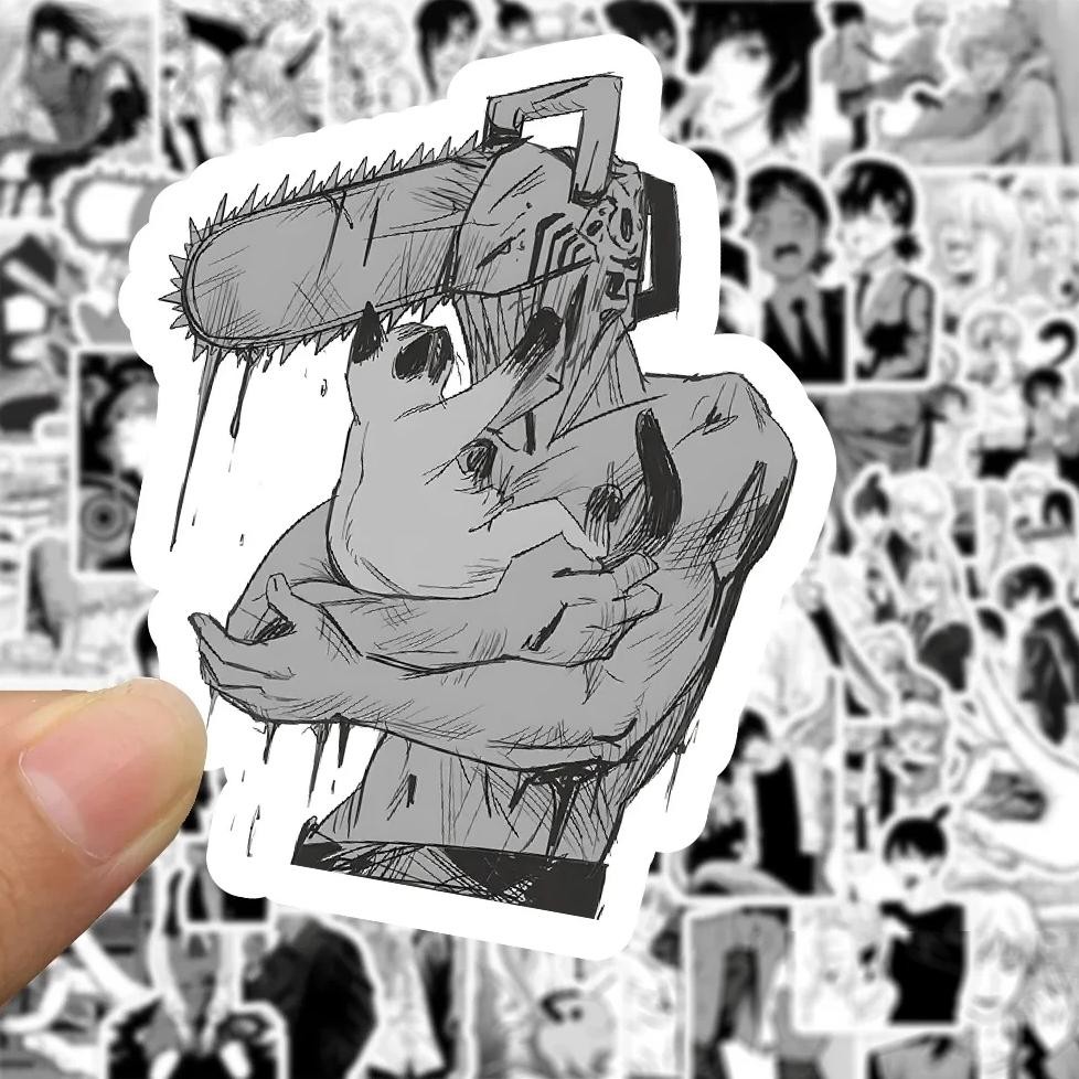 

10/30/50/100pcs Black White Chainsaw Man Anime Stickers DIY Skateboard Luggage Helmet Phone Cool Cartoon Graffiti Decals Kid Toy