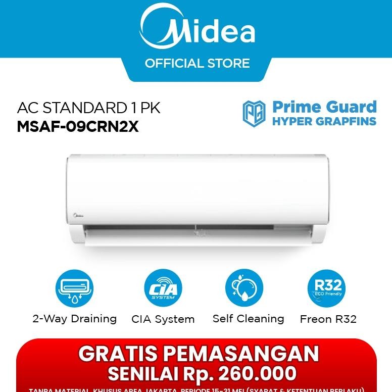 Produk Baru AC MIDEA 1 PK MSAF-09CRN2X | AC Standard R32 Indoor Outdoor Unit