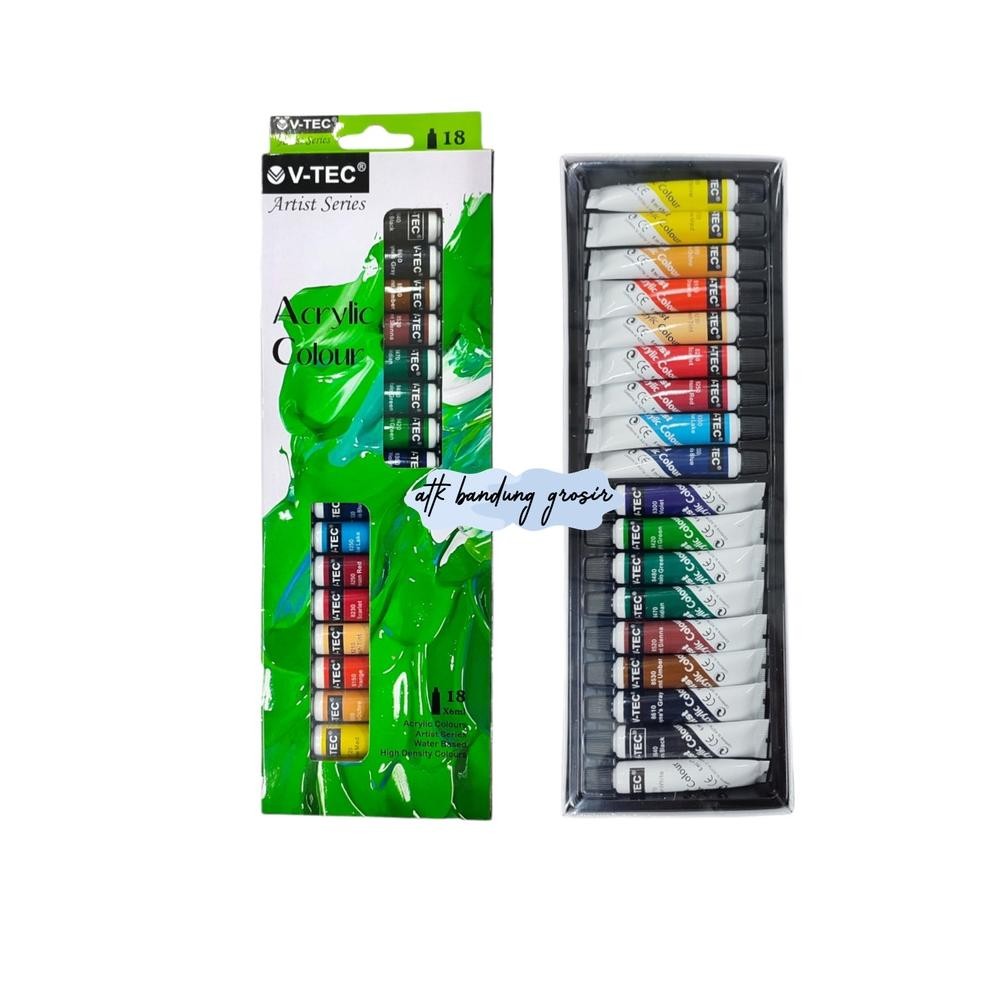 

Cat Akrilik V-TEC VT-618/A Acrylic Colours 18 Warna X 6 ML - Set Terlaris