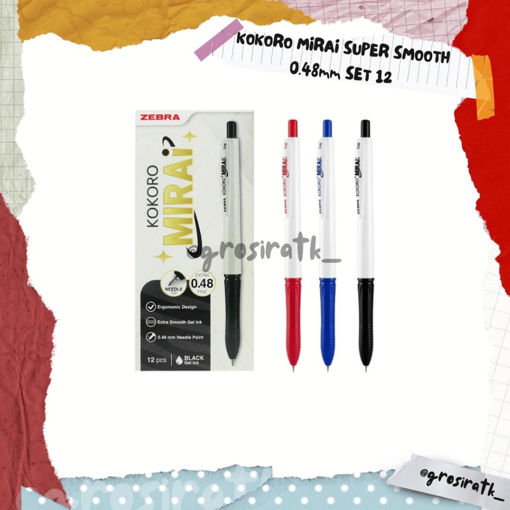 

Pulpen Gel Zebra Kokoro Mirai 0.48Mm - Super Smooth Set Isi 12 Pcs Original