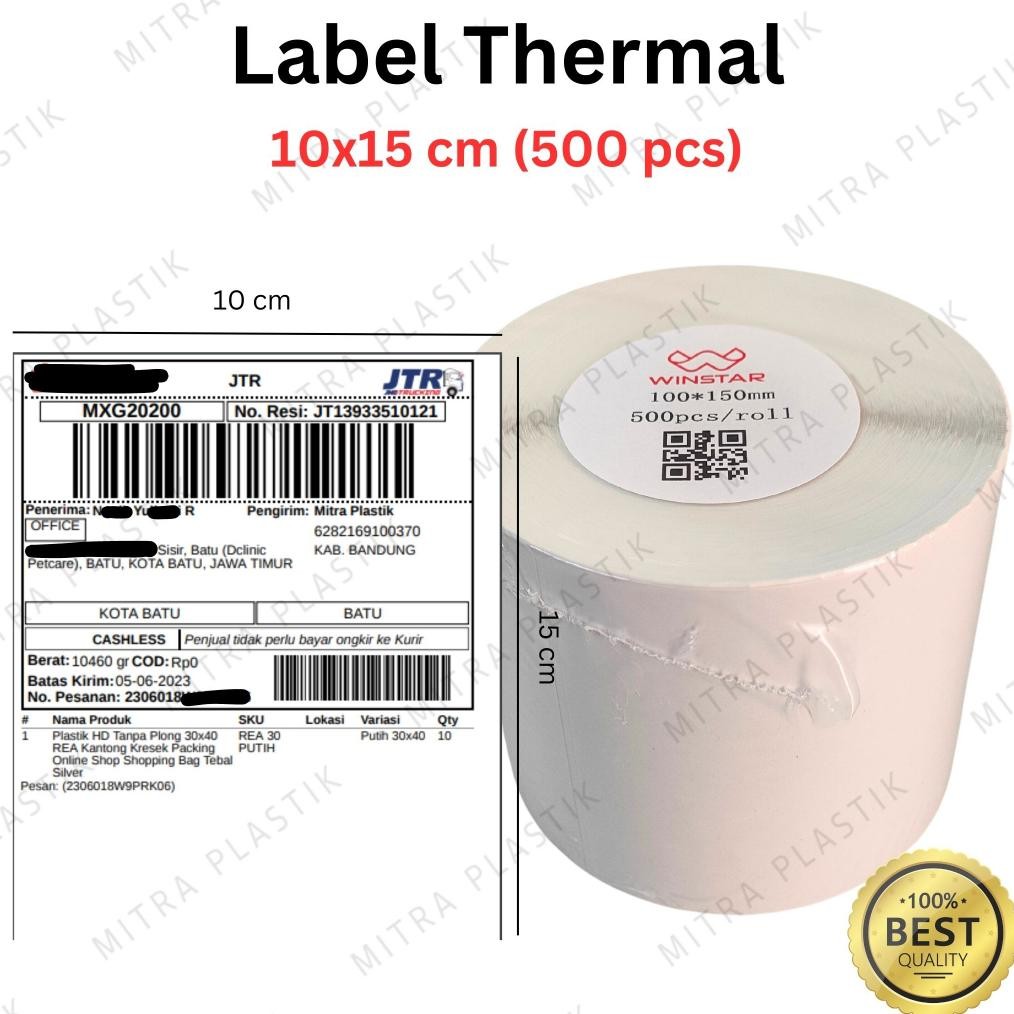 

Kertas Thermal Label 100 x 150 mm Isi 500 Pcs Stiker Barcode Resi 4" x 6" A6 RB07