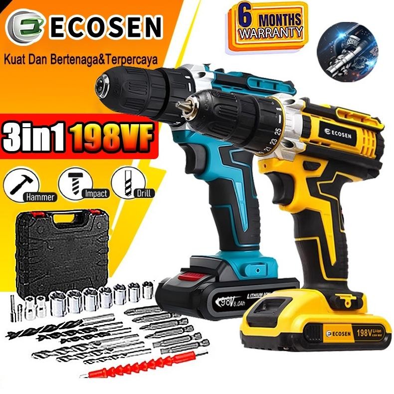 termurah ecosen mesin bor baterai cordless drill dengan 2 baterai - bor cas multifungsi
