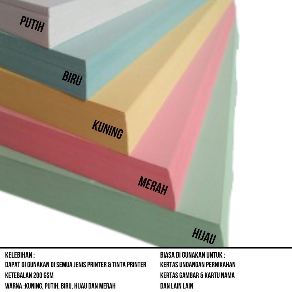 

Kertas TIK 200 gsm F4 isi 250 lembar / Kertas TIK F4 / Kertas F4 / Kertas F4 Warna RB07