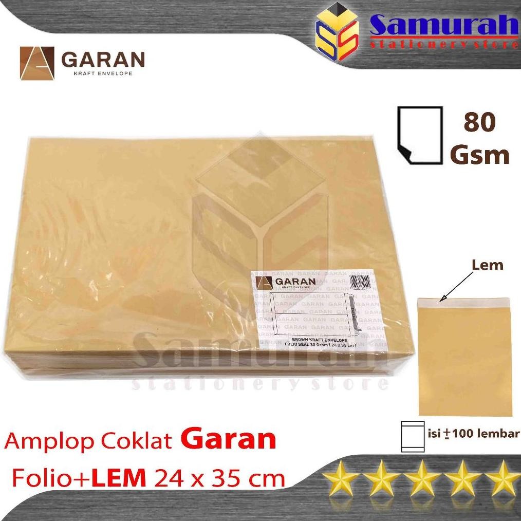 

Amplop Kertas Coklat GARAN Ukuran Folio Lem / Amplop Dokumen F4 + Seal 80 Gsm / Gram 1 Pak Isi 100 RB07