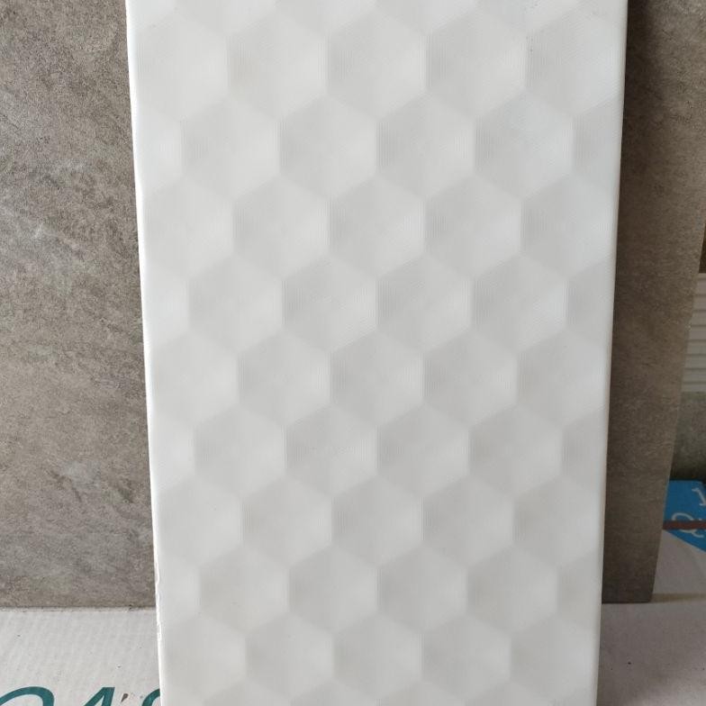 Okk-1520 Keramik 25X40 Motif Hexagon Putih Glossy Timbul