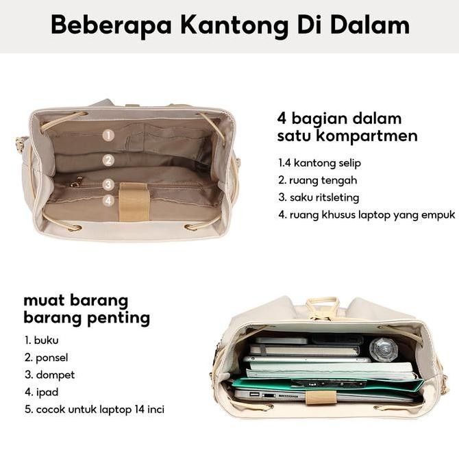 Grosir Full Design Faye Tas Ransel Tas Sekolah Wanita Nylon Tali Serut 14" Backpack Hitam