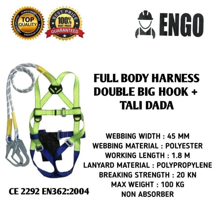 

Terlaris Full Body Harness Double Big Hook No Buffer Engo Full Body Harness Big Hook Double Lanyard Full Safety Belt Non Absorber With Pocket Kantong Engo Sabuk Pengaman Full Body Harness Double Big Hook + Tali Dada