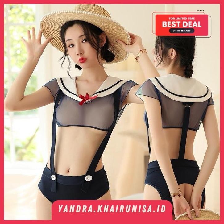SNOW WHITE SET LINGERIE STUDENT PICNIC SEXY COSPLAY SAILOR SETELAN SUSPENDER TALI LINJERI PELAJAR SE