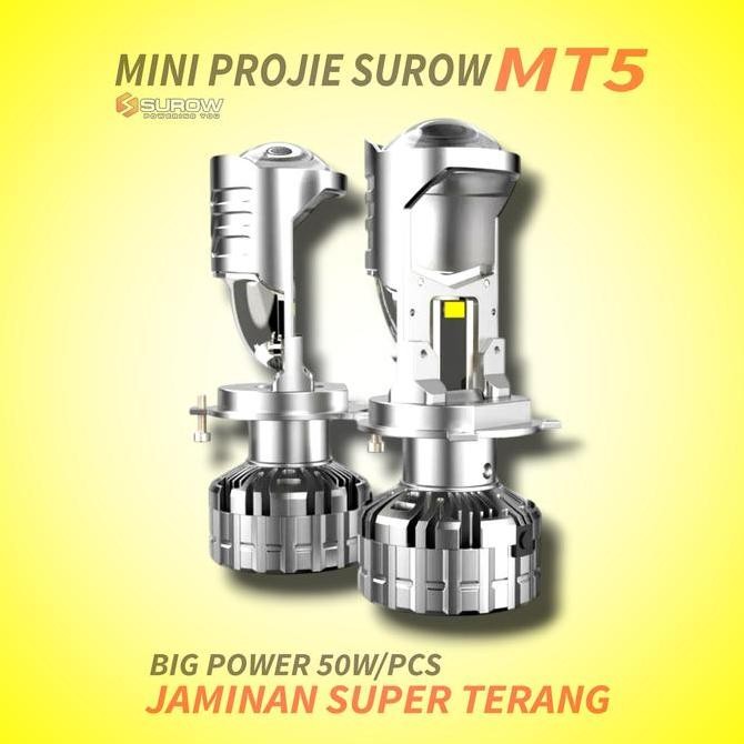 Lampu led mobil motor h4 mini projector projie surow mt5 super terang 50 watt