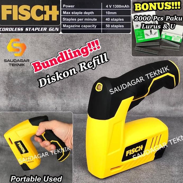 

Mesin Paku Staples Tembak 2 In 1 Baterai Fisch Cordless Stapler Gun